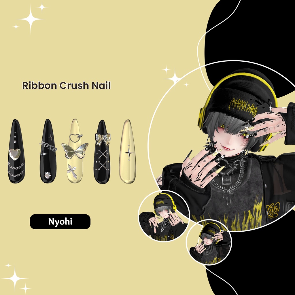 【VRC想定/50アバター対応】【MA対応】 🎀Ribbon Crush Nail🎀