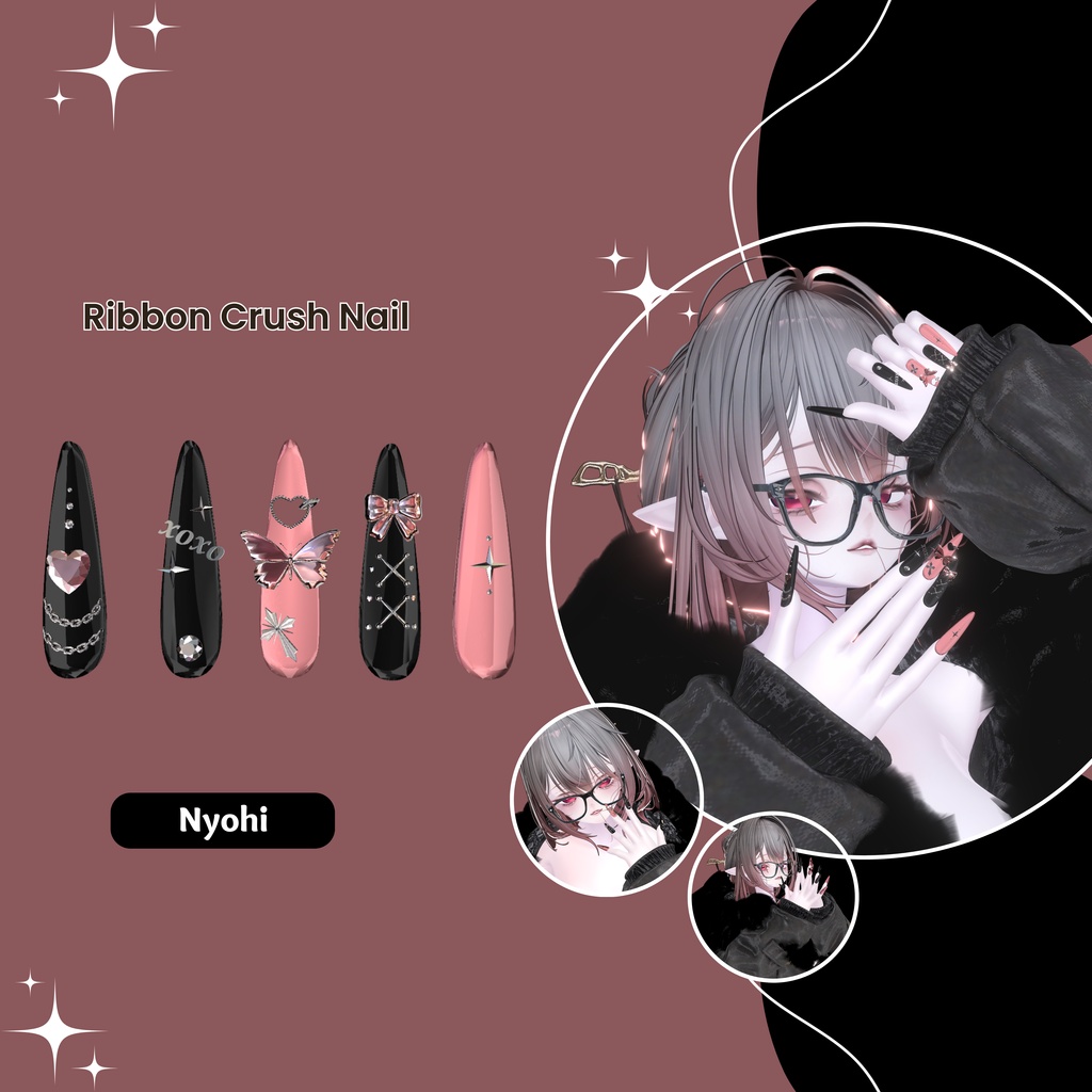 【VRC想定/50アバター対応】【MA対応】 🎀Ribbon Crush Nail🎀