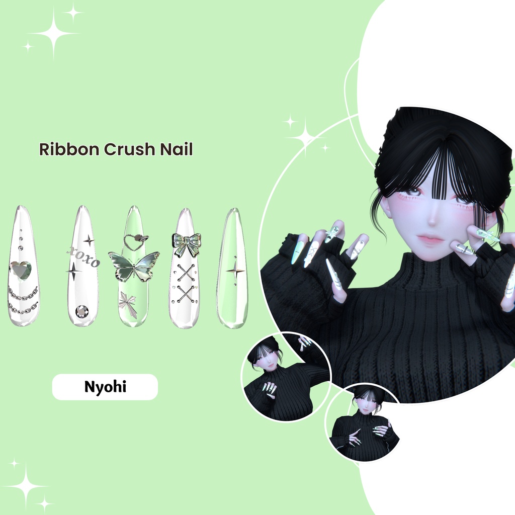 【VRC想定/50アバター対応】【MA対応】 🎀Ribbon Crush Nail🎀