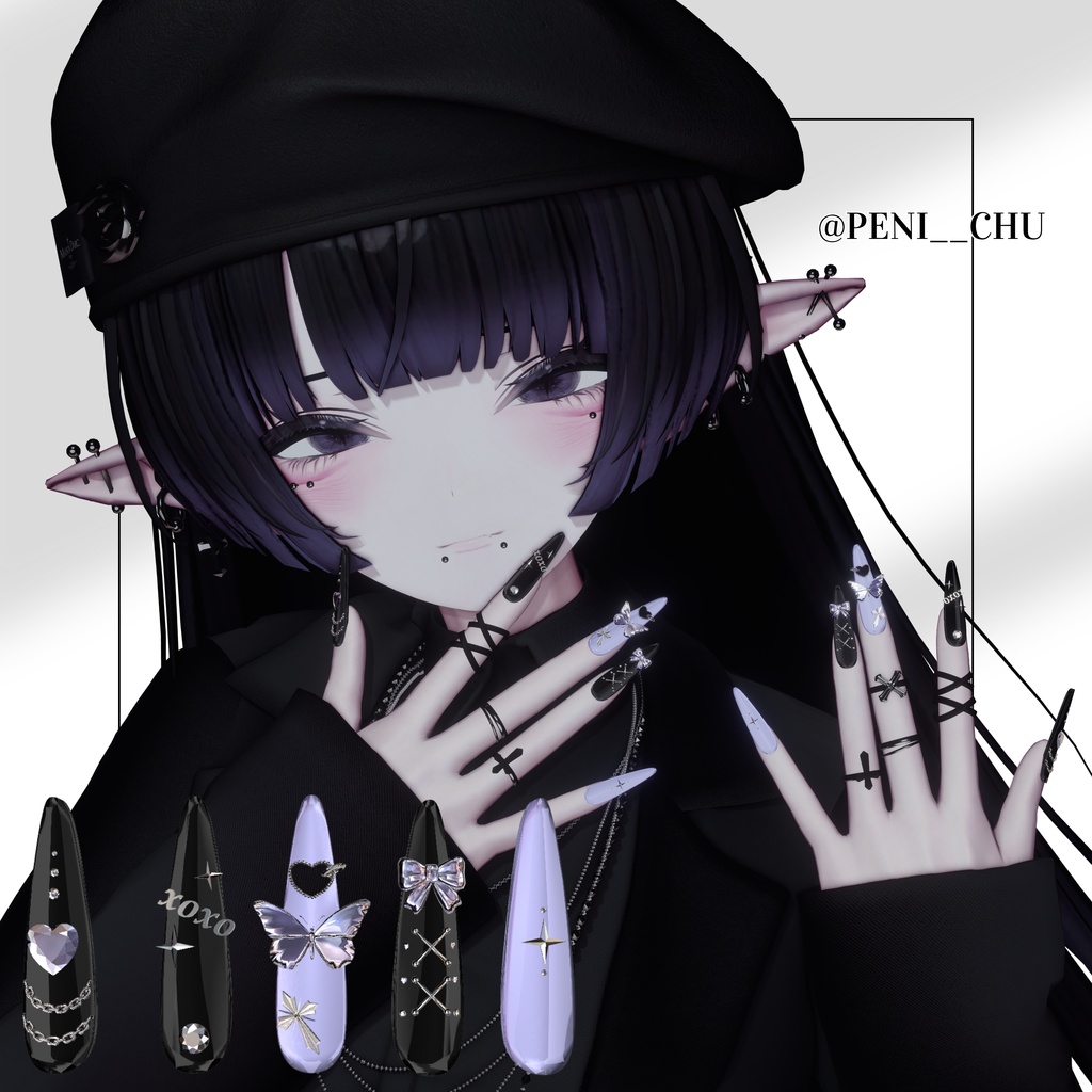 【VRC想定/50アバター対応】【MA対応】 🎀Ribbon Crush Nail🎀