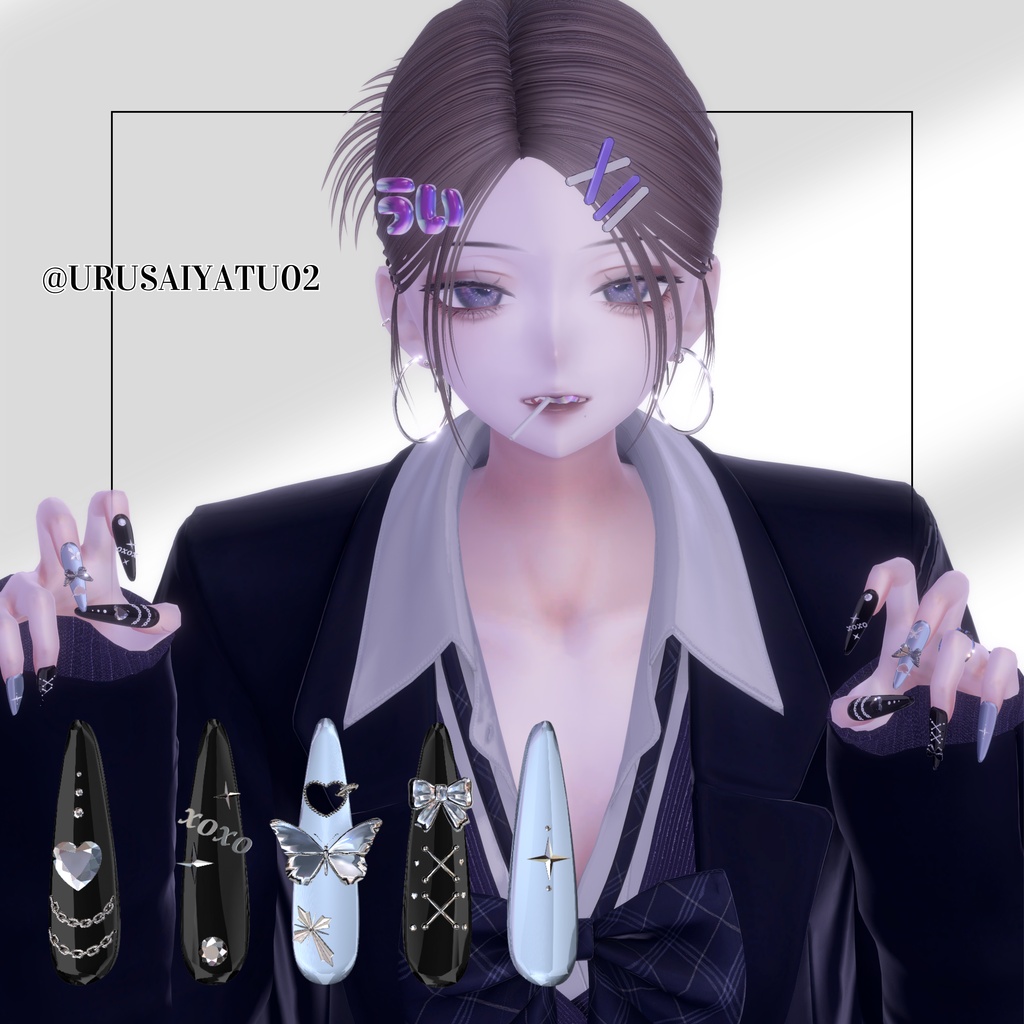 【VRC想定/50アバター対応】【MA対応】 🎀Ribbon Crush Nail🎀