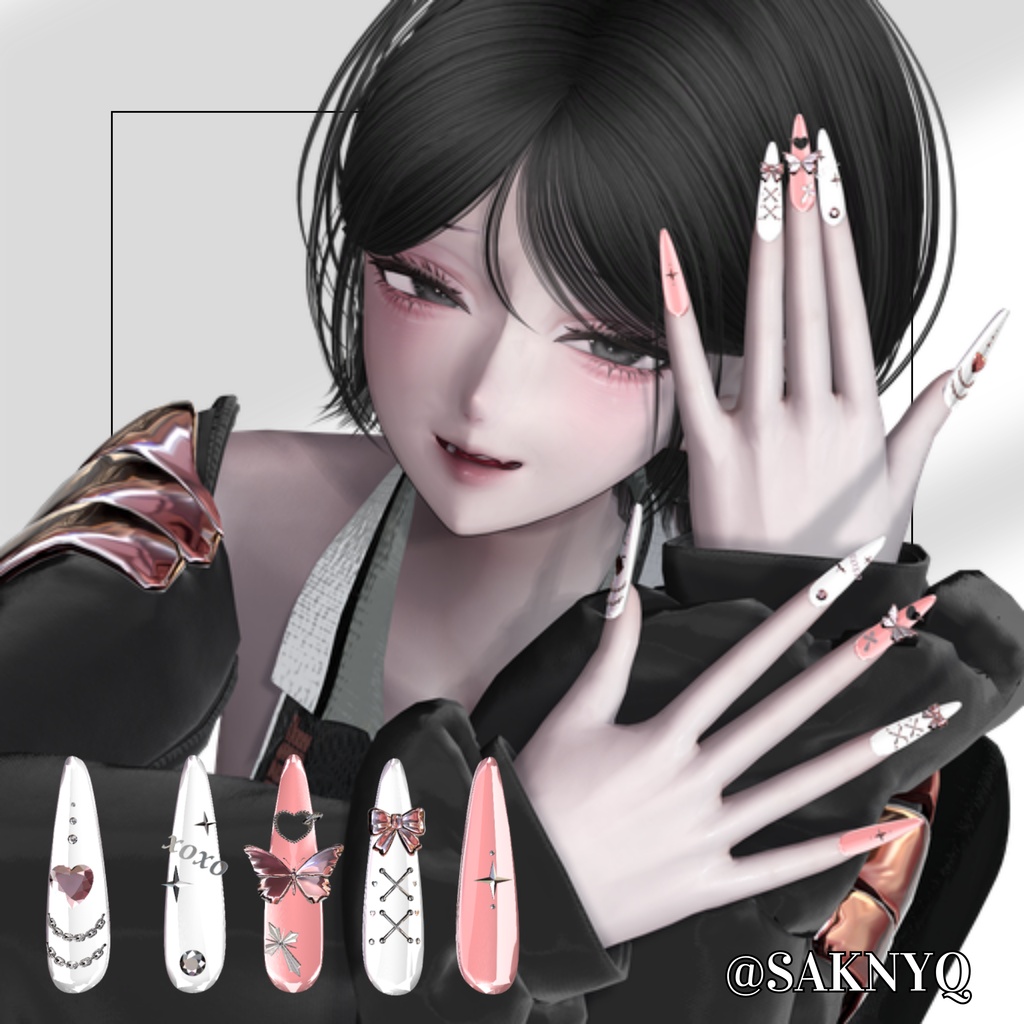 【VRC想定/50アバター対応】【MA対応】 🎀Ribbon Crush Nail🎀