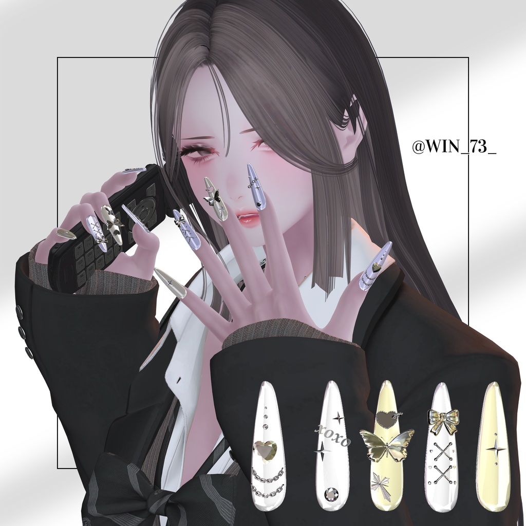 【VRC想定/50アバター対応】【MA対応】 🎀Ribbon Crush Nail🎀