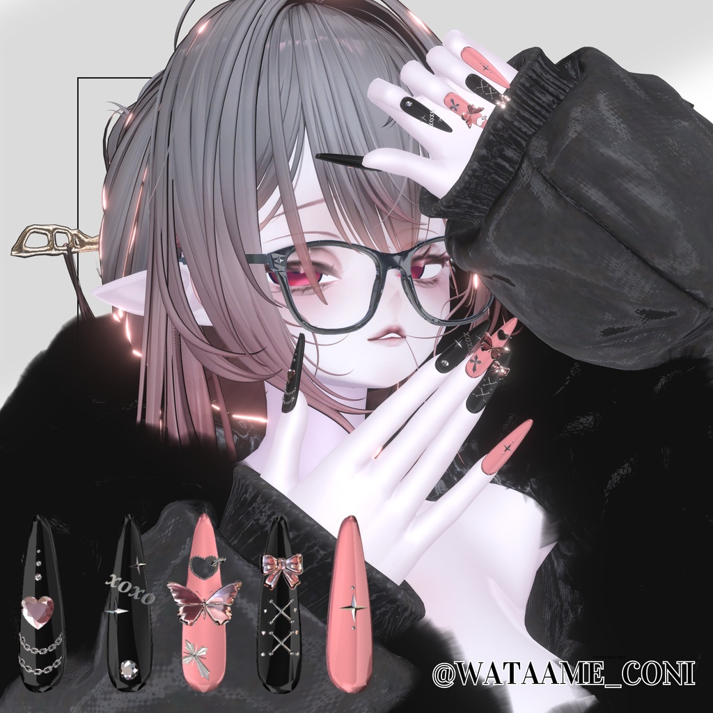 【VRC想定/50アバター対応】【MA対応】 🎀Ribbon Crush Nail🎀