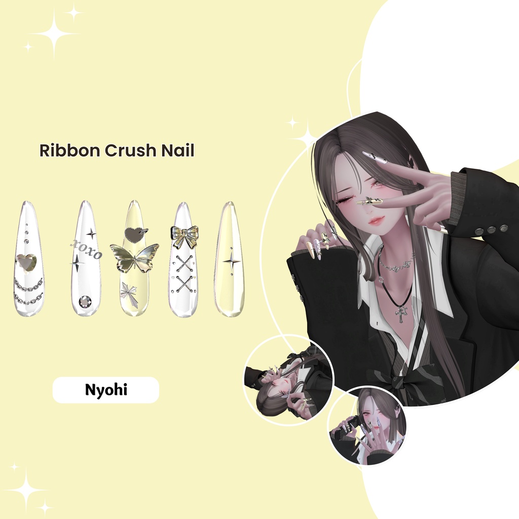 【VRC想定/50アバター対応】【MA対応】 🎀Ribbon Crush Nail🎀