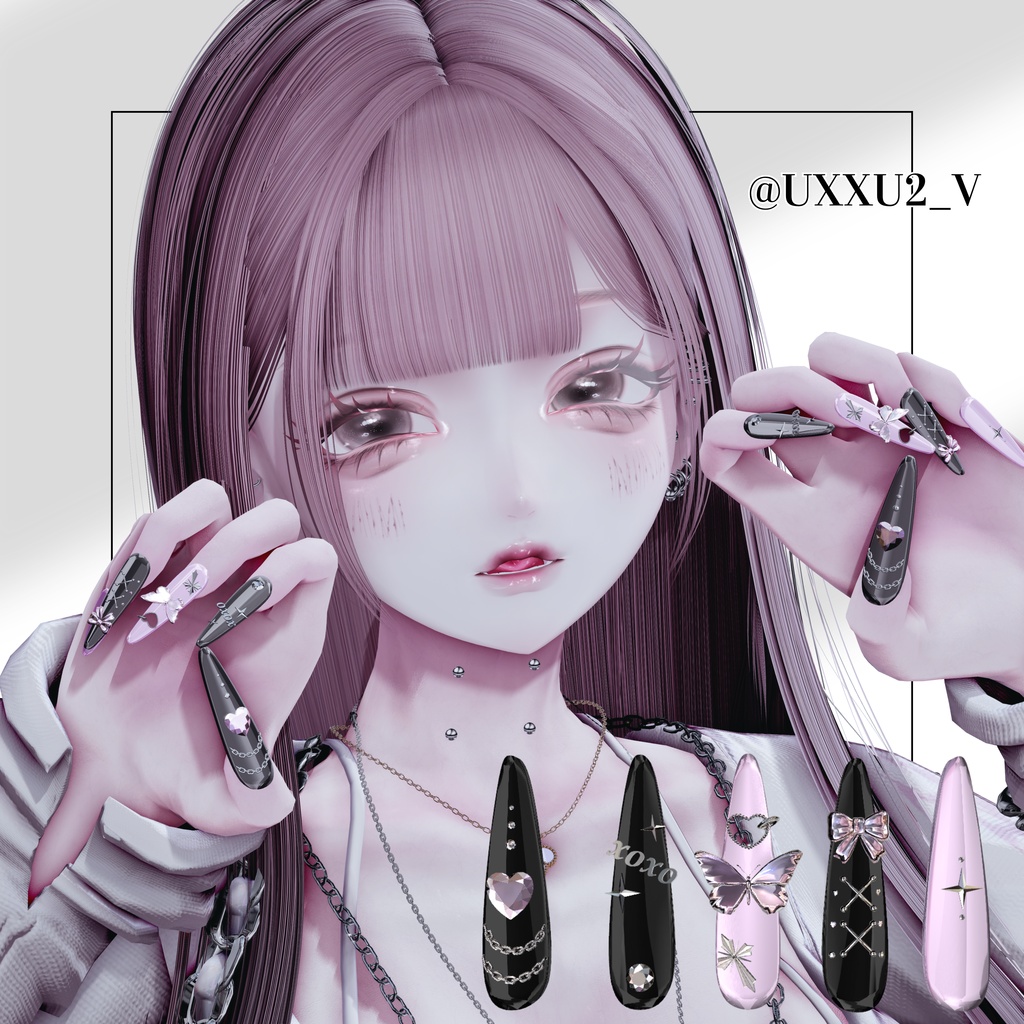 【VRC想定/50アバター対応】【MA対応】 🎀Ribbon Crush Nail🎀