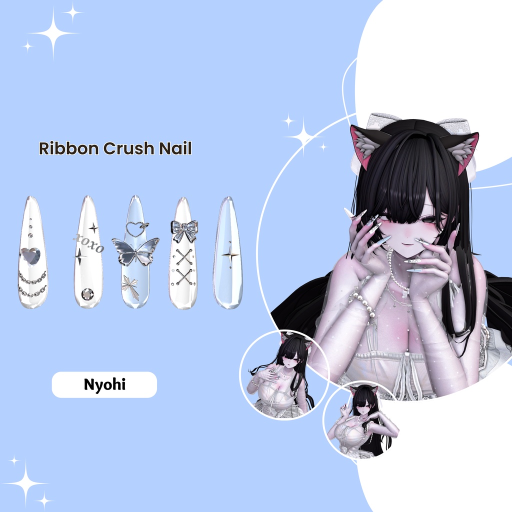 【VRC想定/50アバター対応】【MA対応】 🎀Ribbon Crush Nail🎀
