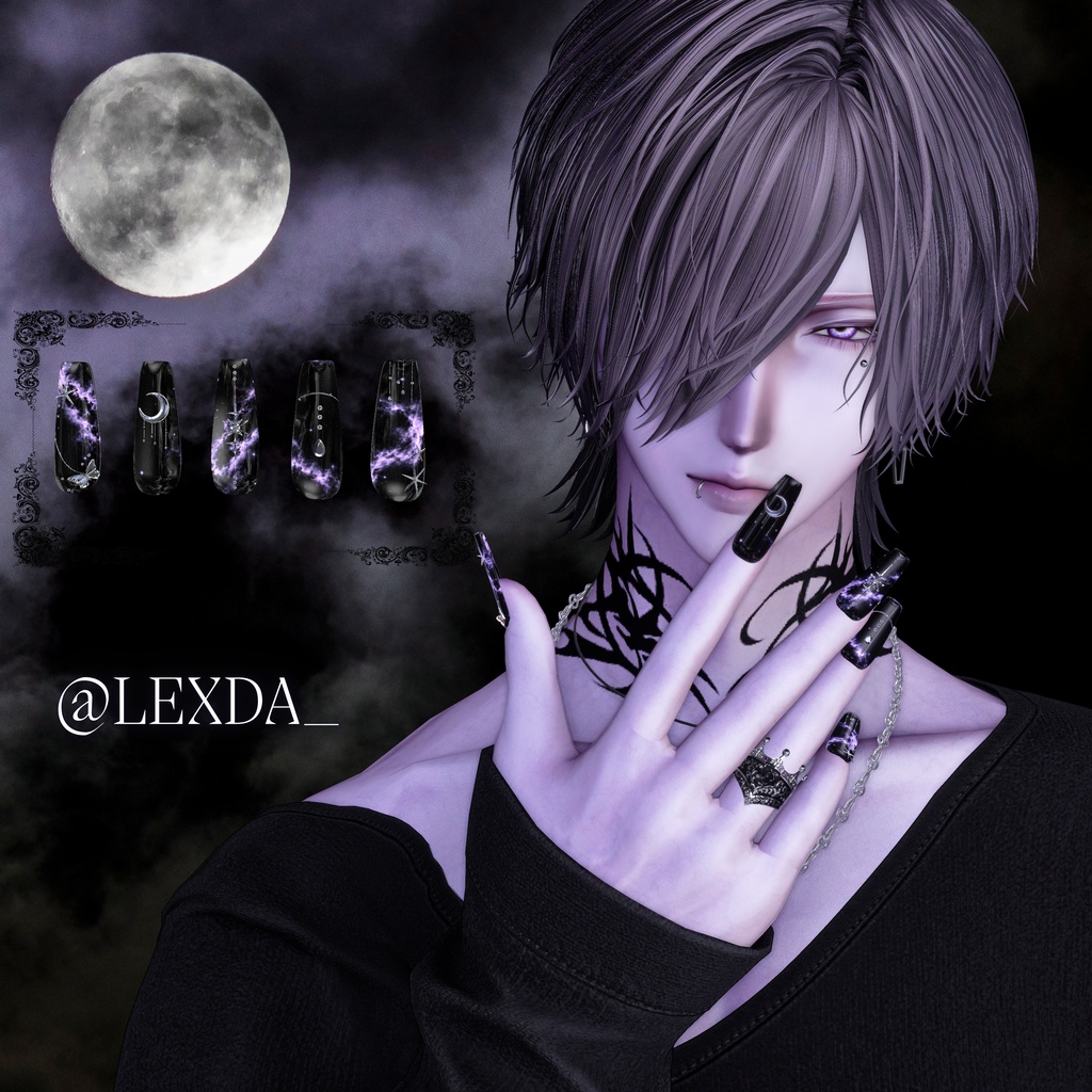 【VRC想定/50アバター対応】【MA対応】 🌙Lunar Veil Nail 🌃