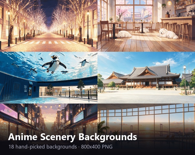 アニメ風景背景 — 日本と韓国（16-bit風・800x400・18シーン）
