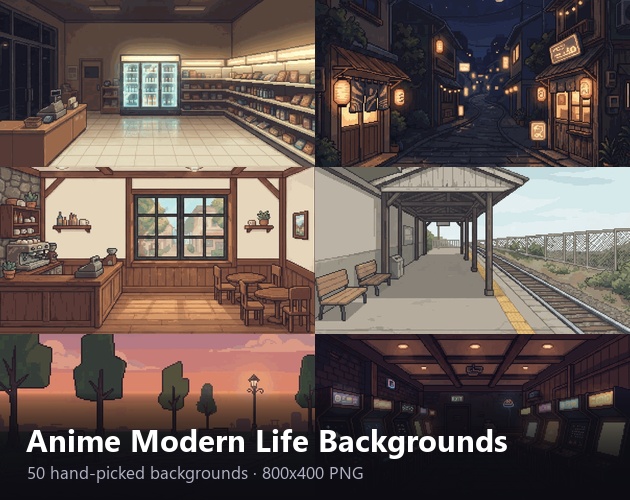 アニメ日常背景 — ピクセルアート50シーン
