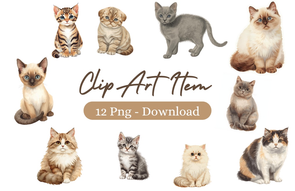 かわいい猫クリップアート 12種類