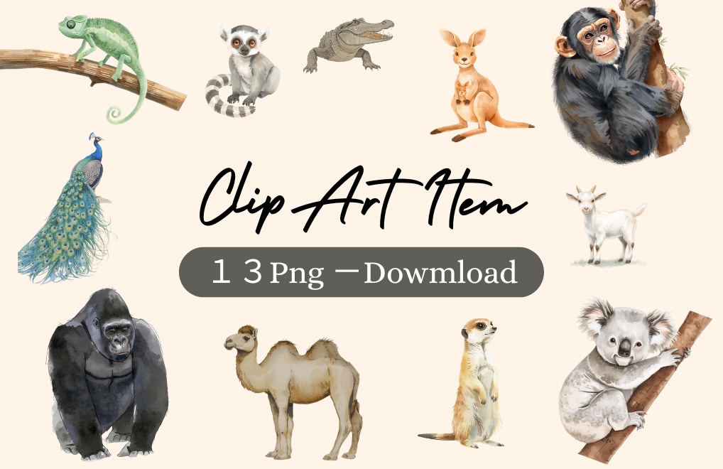 せかいのどうぶつたちClipArt(13種類)Animals of the World (13 Cliparts)