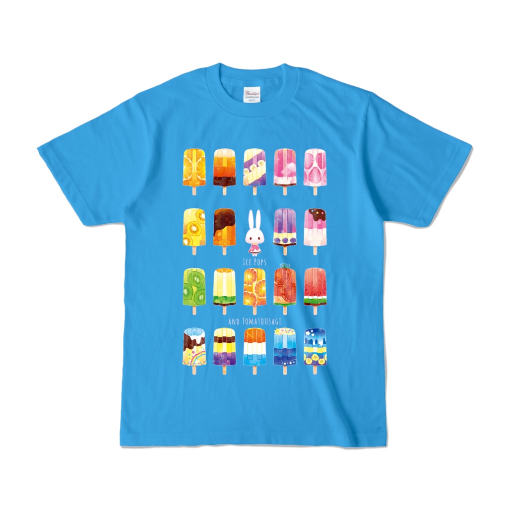 【Tシャツ-ブルー】トマトうさぎとアイス
