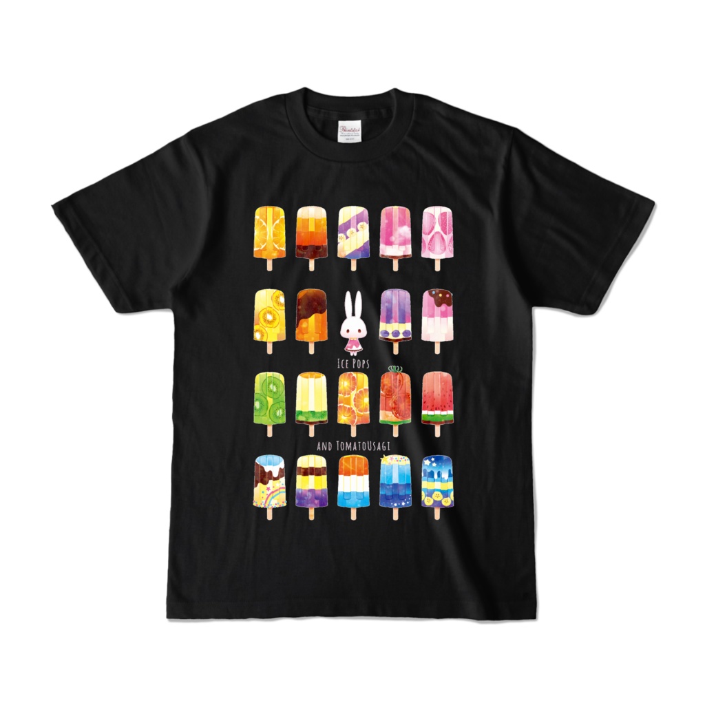 【Tシャツ-ブラック】トマトうさぎとアイス