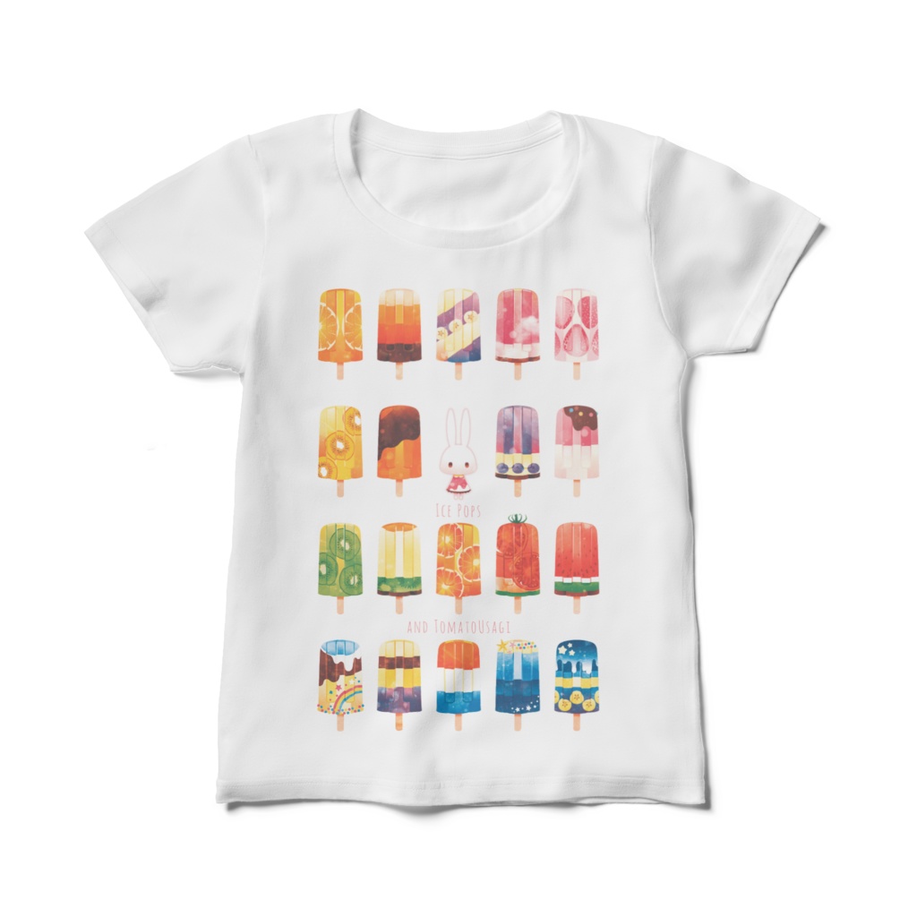 【Tシャツ-レディース】トマトうさぎとアイス
