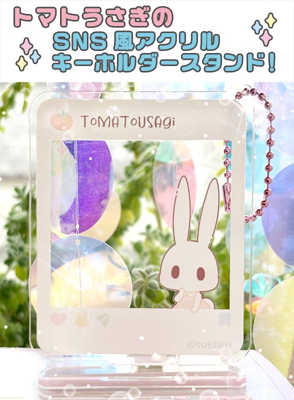 【アクリルスタンドキーホルダー】とまとうさぎのSNS風　ピンク