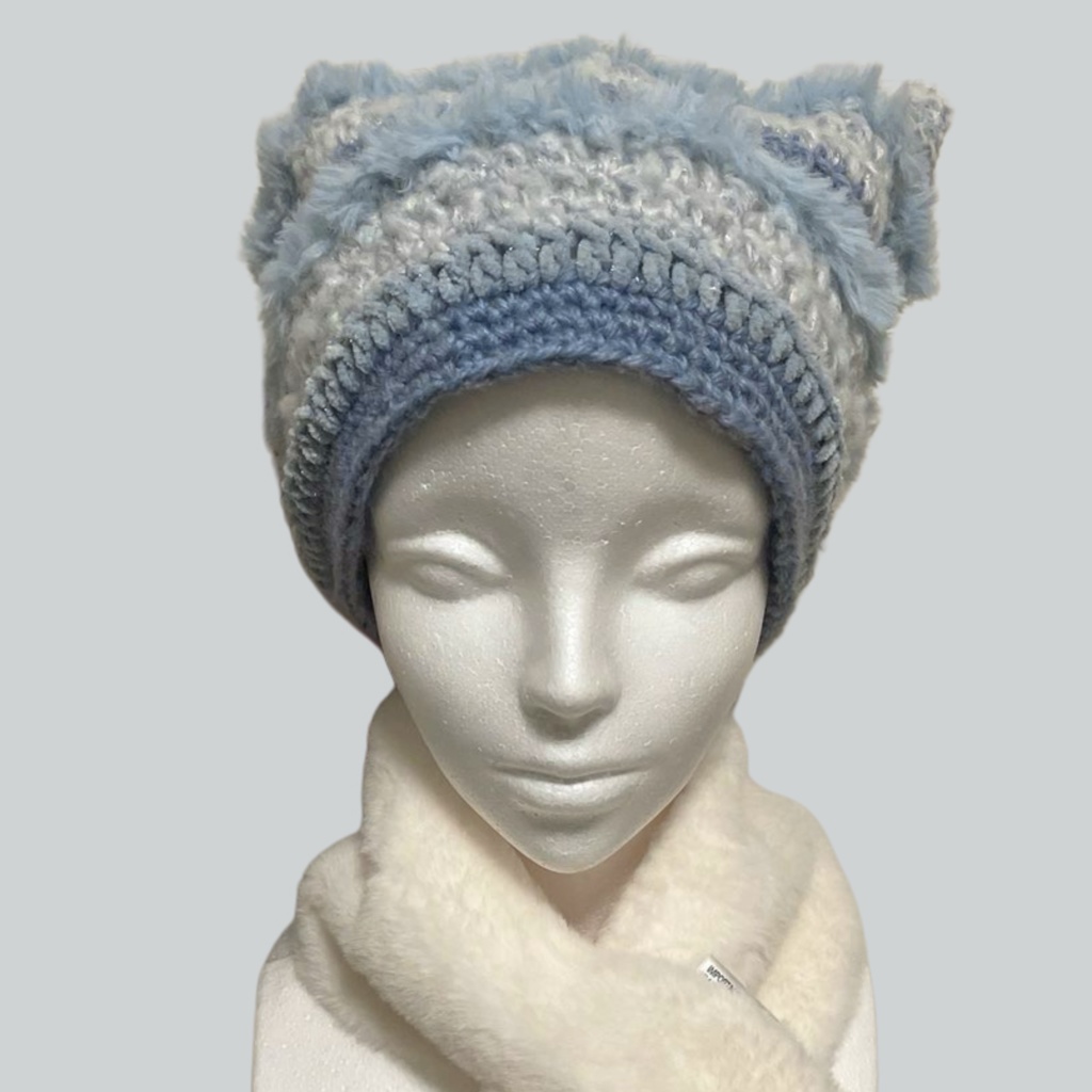 猫耳ニット帽 水色