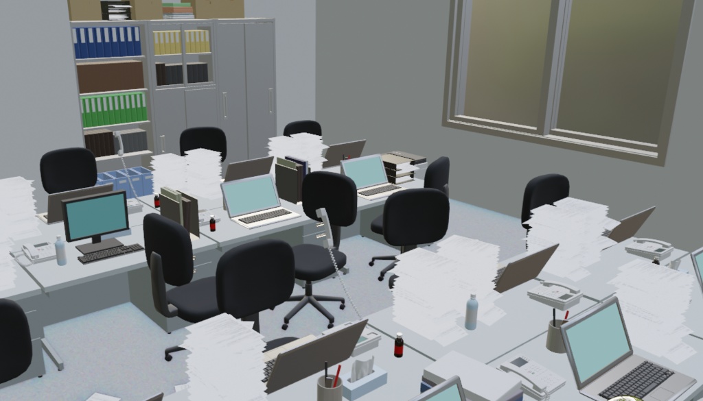 【3Dモデル】書類が散らかる忙しい事務所