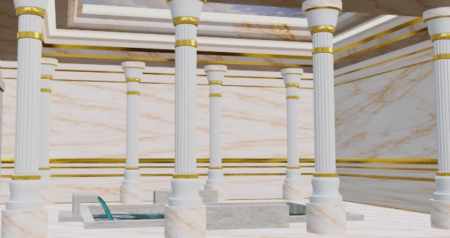 豪華大理石の大浴場(脱衣所付き)3D背景素材