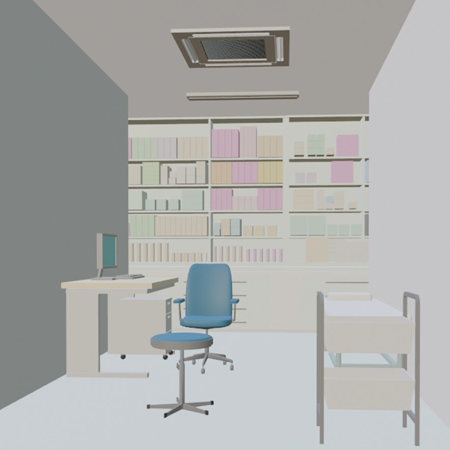 【3D背景】病院の受付・待合室・診察室・廊下(まるごとセット)