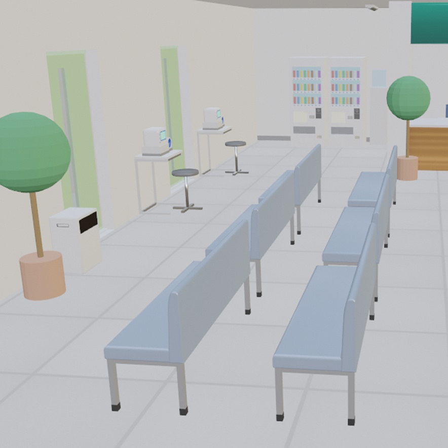 【3D背景】病院の受付・待合室・診察室・廊下(まるごとセット)
