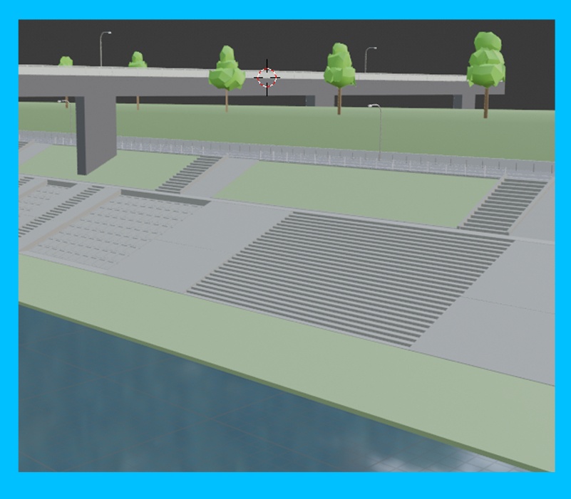 【3D背景】日本風の河川敷と橋セット / JP_Riverbank_Bridge_Set