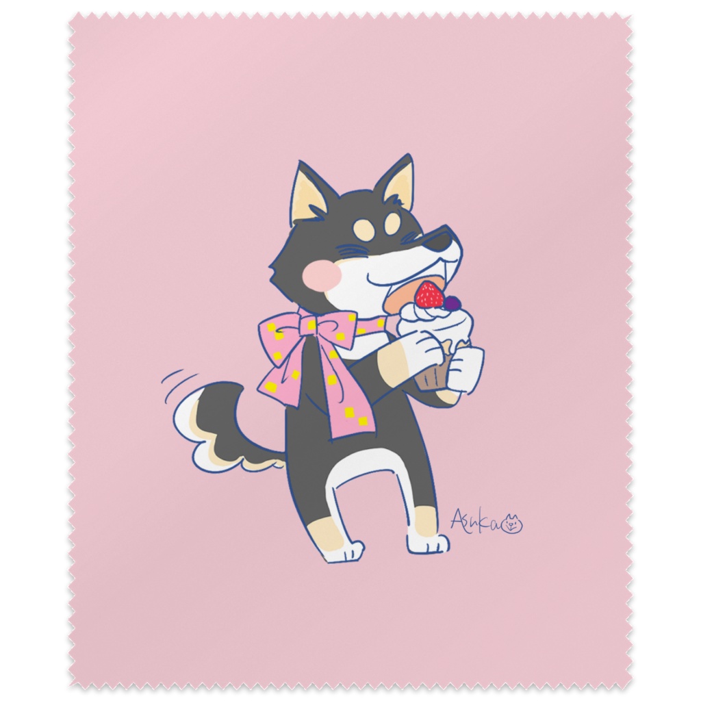 黒柴とカップケーキ　メガネ拭き