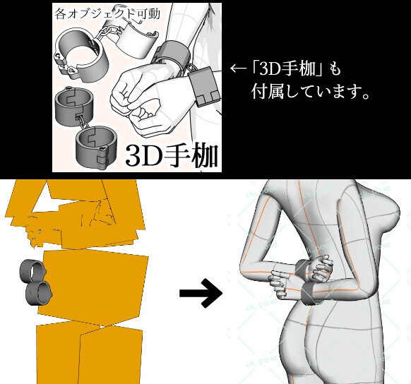【期間限定価格】【3D手枷付き】「拘束ポーズ集1,2,3」のポーズデータセット