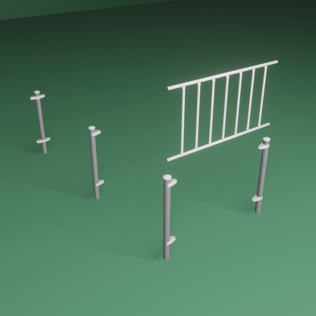 フェンス 4種 サイズ違い 白 拡張パーツ付き【blender / obj】