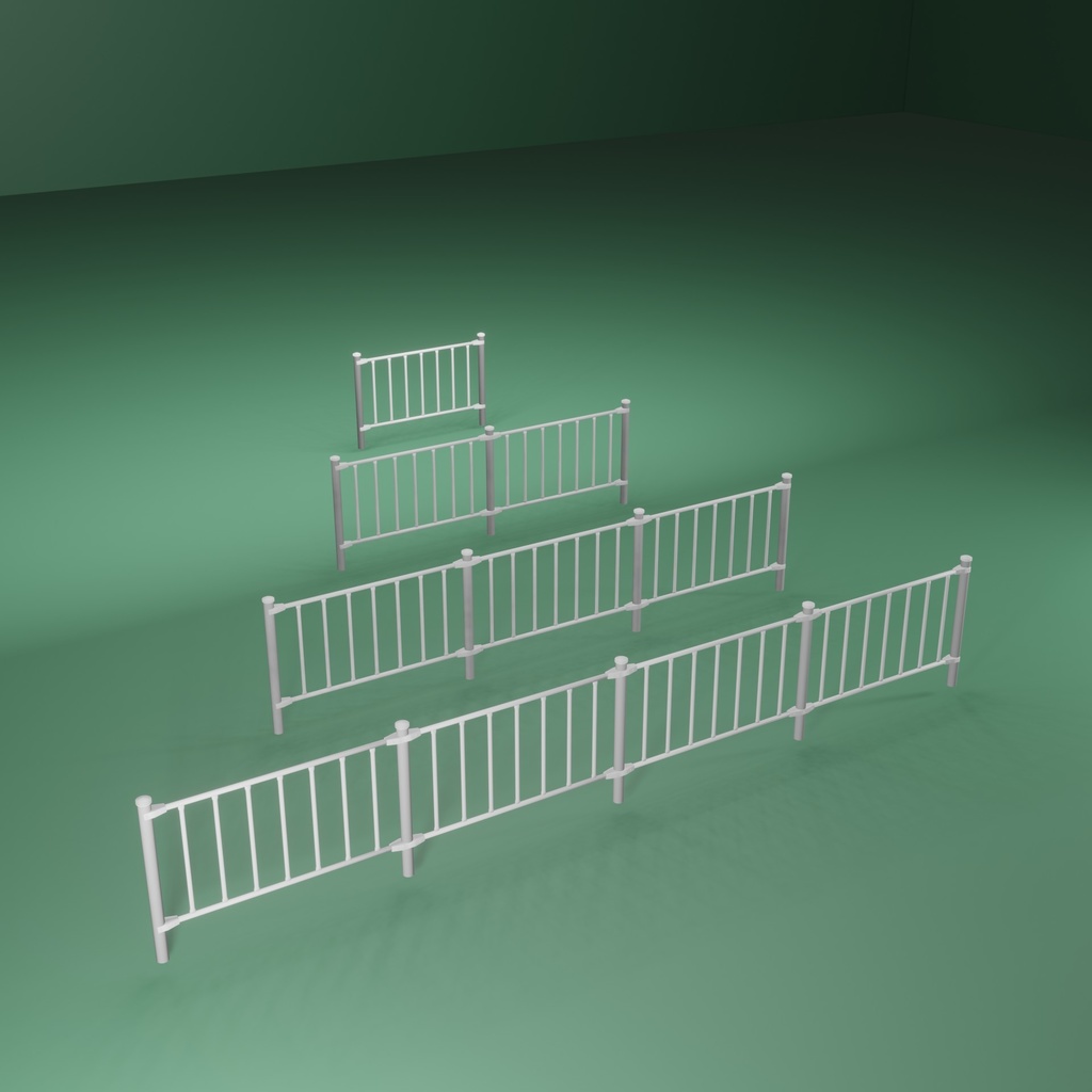 フェンス 4種 サイズ違い 白 拡張パーツ付き【blender / obj】