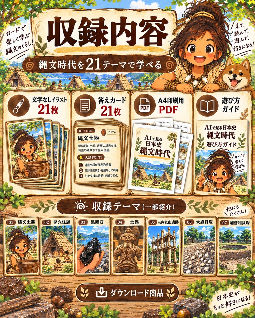 AIで見る日本史|縄文時代 — 21テーマを絵で覚える歴史カードセット