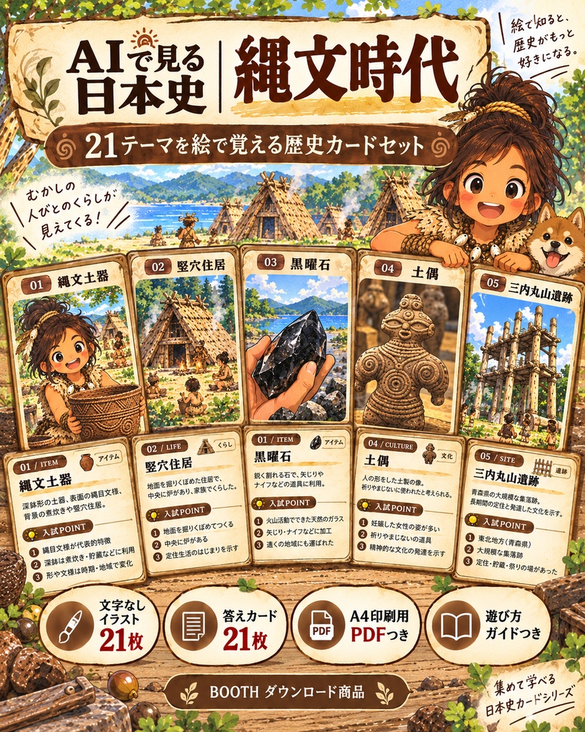 AIで見る日本史|縄文時代 — 21テーマを絵で覚える歴史カードセット