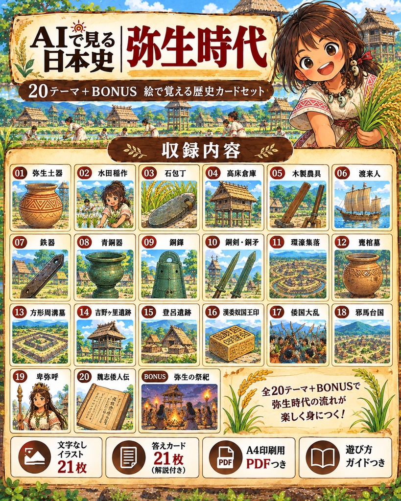 AIで見る日本史|弥生時代編|絵で覚える日本史カード 20枚+BONUS