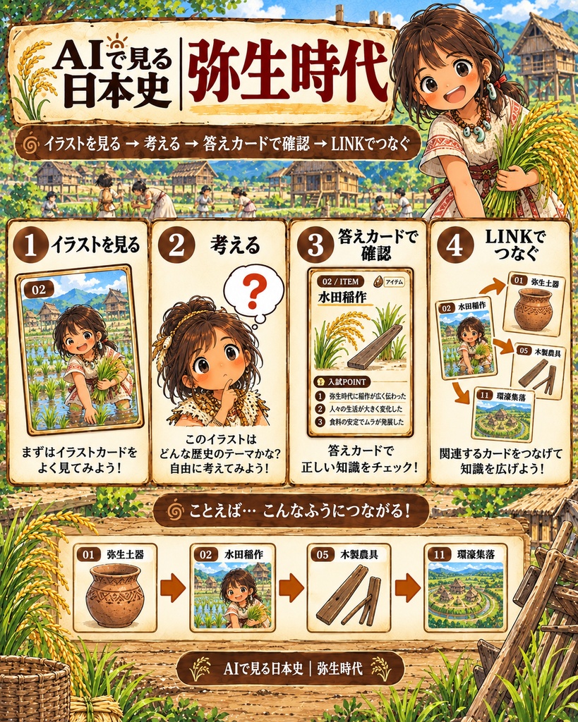 AIで見る日本史|弥生時代編|絵で覚える日本史カード 20枚+BONUS