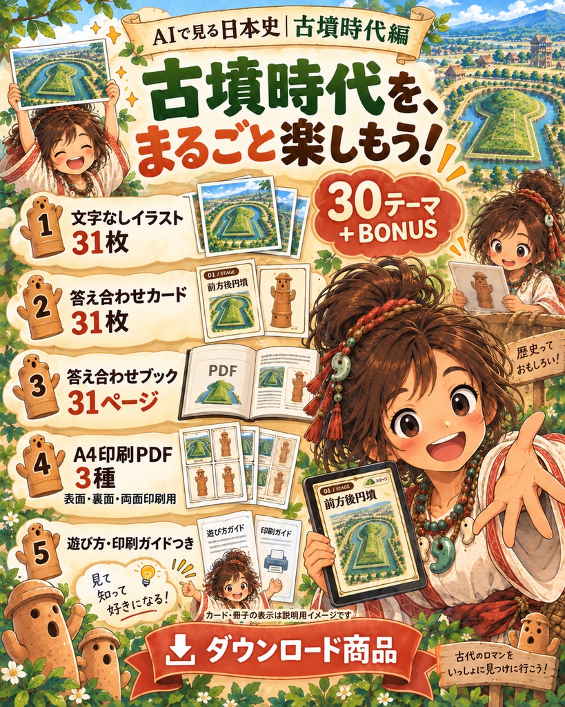 AIで見る日本史|古墳時代編|絵で覚える日本史カード 30枚+BONUS