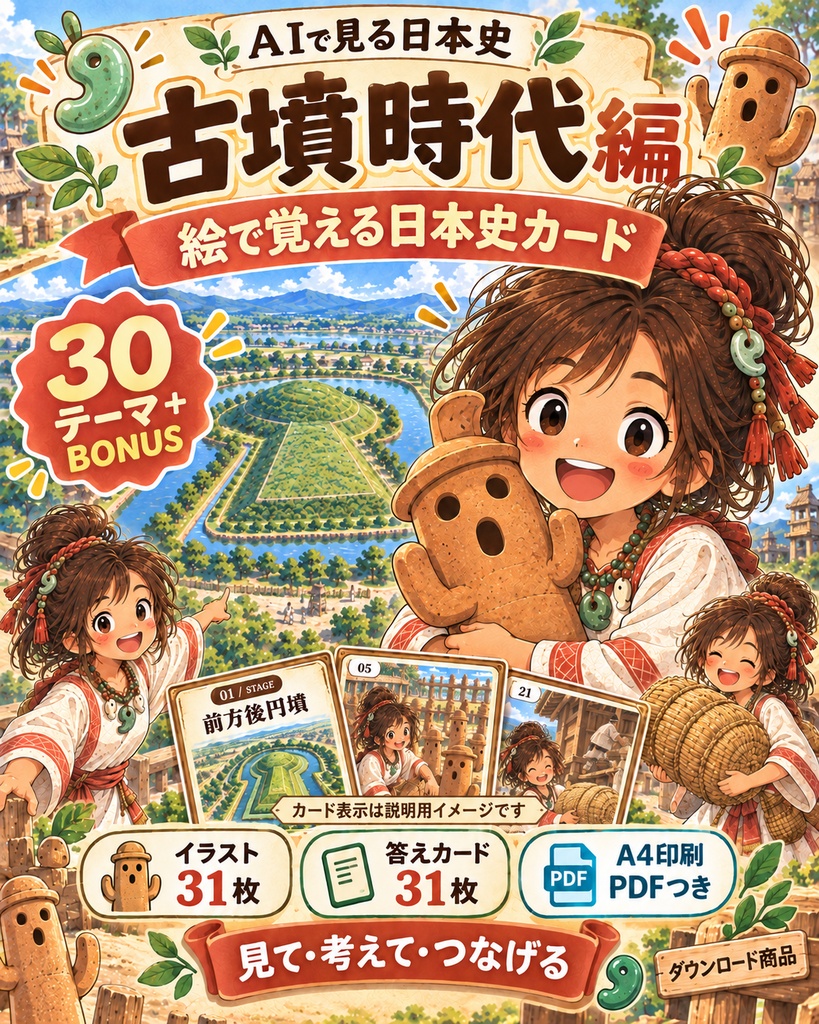 AIで見る日本史｜古墳時代編｜絵で覚える日本史カード 30枚＋BONUS