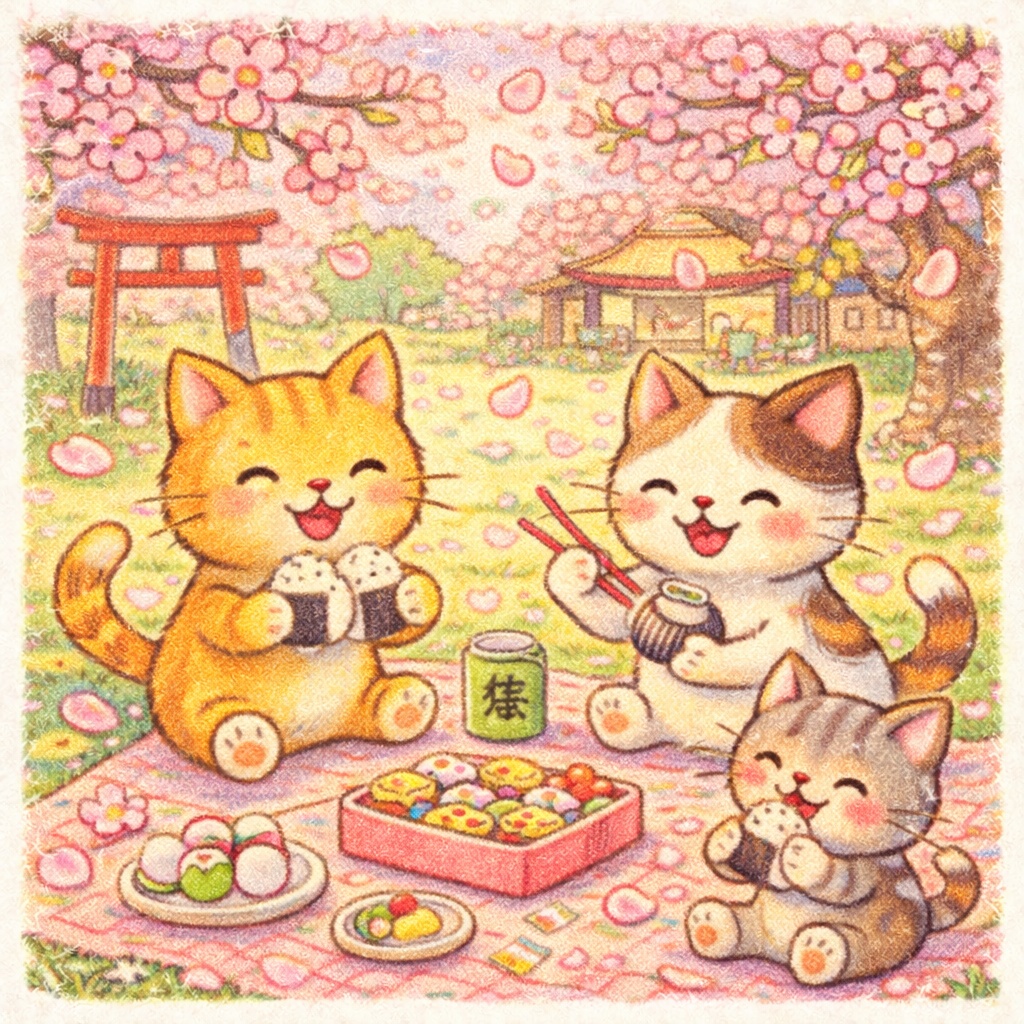 ワンクリックでお花見プロンプト(クレヨン風・無料)