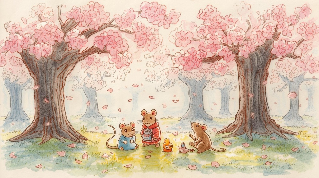 ワンクリックでお花見プロンプト(クレヨン風・無料)