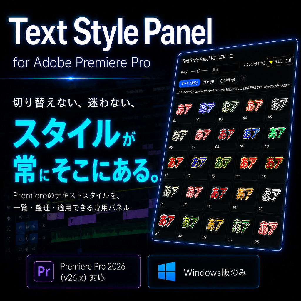 【期間限定20%OFF】Text Style Panel for Premiere Pro(Windows版)