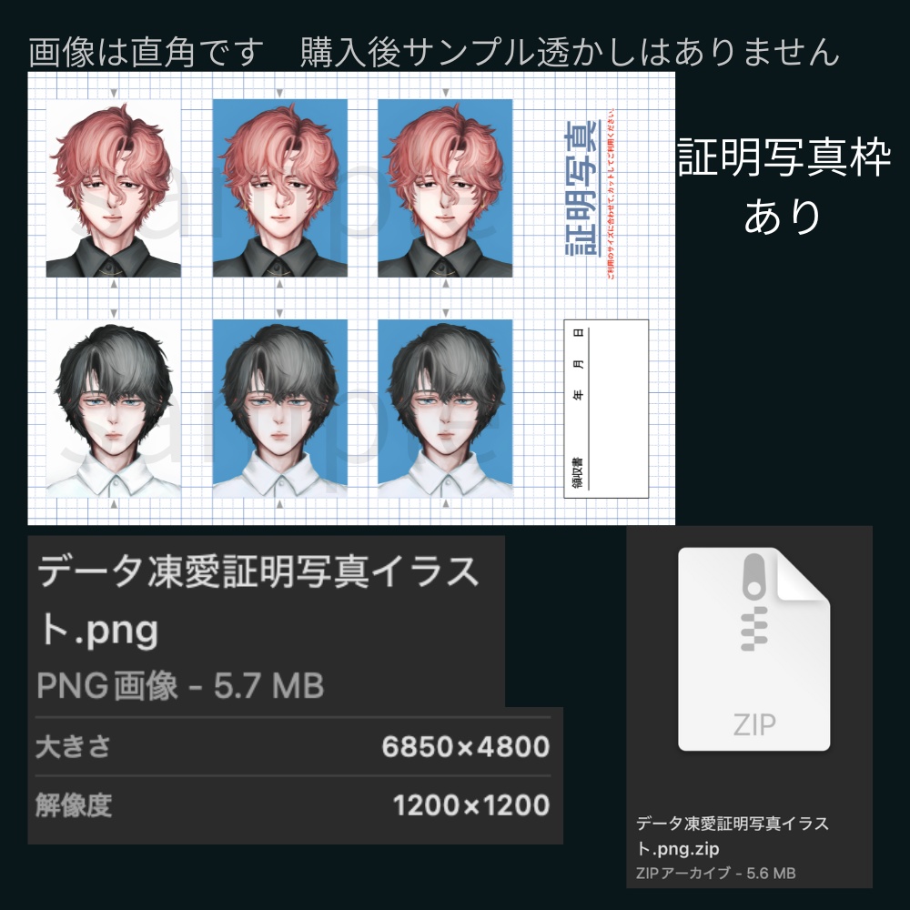 【データ販売】凍愛証明写真風イラスト【イラスト素材】