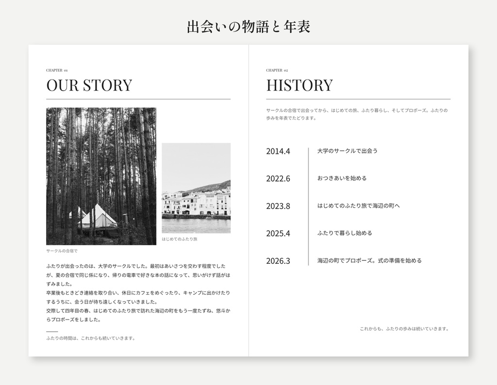 結婚式プロフィールブック Canvaテンプレート|A5・8ページ/12ページ|Noir モダンモノトーン