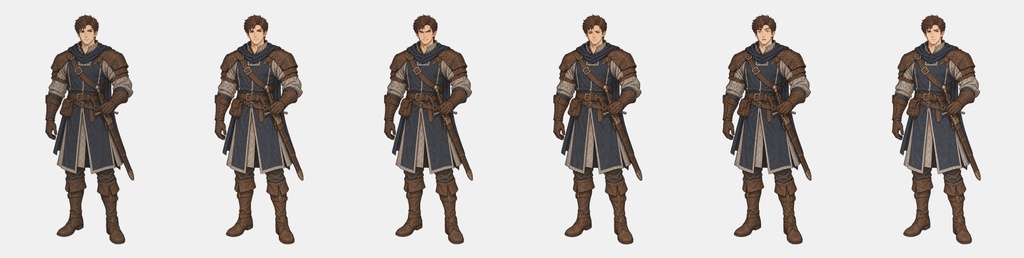 ファンタジーRPG 剣士キャラクター素材|表情差分6種・全身&顔アップ12枚セット