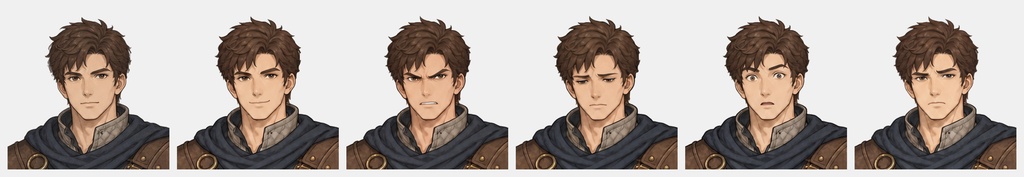 ファンタジーRPG 剣士キャラクター素材|表情差分6種・全身&顔アップ12枚セット