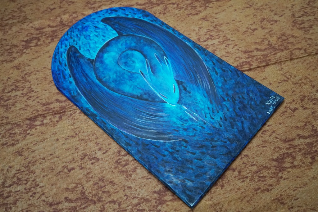 水彩画『静けさに宿る命 – 黒龍』Watercolor Painting [ Black Dragon: Life Within Stillness ]