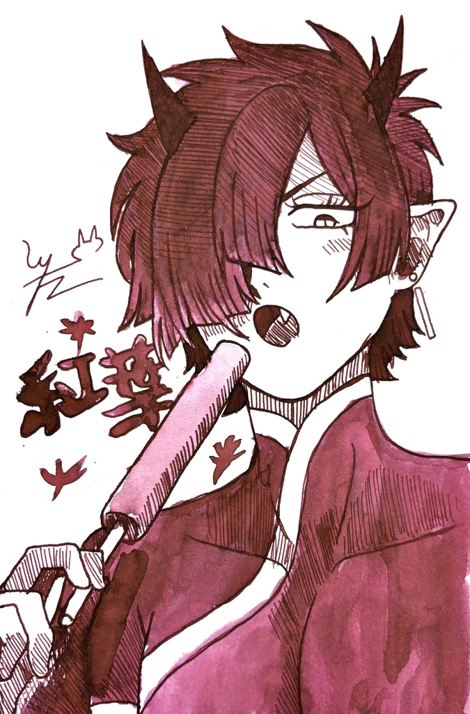 【ガラスペン画】鬼女紅葉🍁