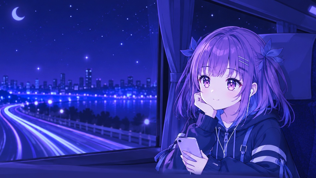 夜行バスの窓📱 かわいい・ポップ・夜チル（1時間フリーBGM）