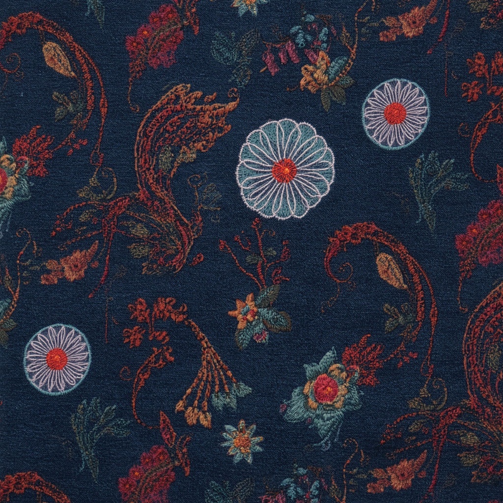 沖縄藍染め風デジタルペーパーパック | 刺繍デニム・花柄 | 印刷用スクラップブック背景 | Canva用ダウンロード素材 | 全11枚 シームレス