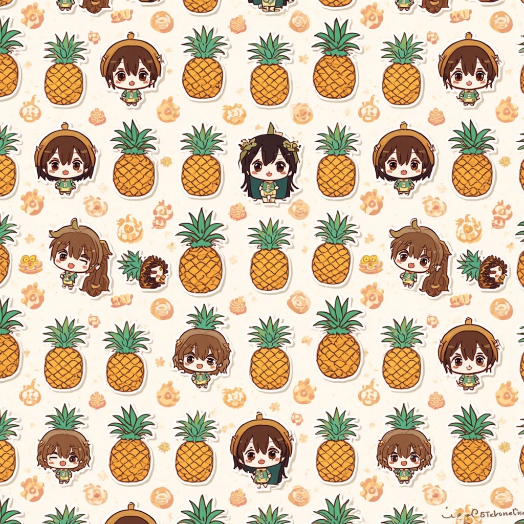 沖縄風ミニキャラ・デジタルペーパーパック | イラストパターン | 印刷用スクラップブック背景 | Canva用ダウンロード | 全8枚 シームレス