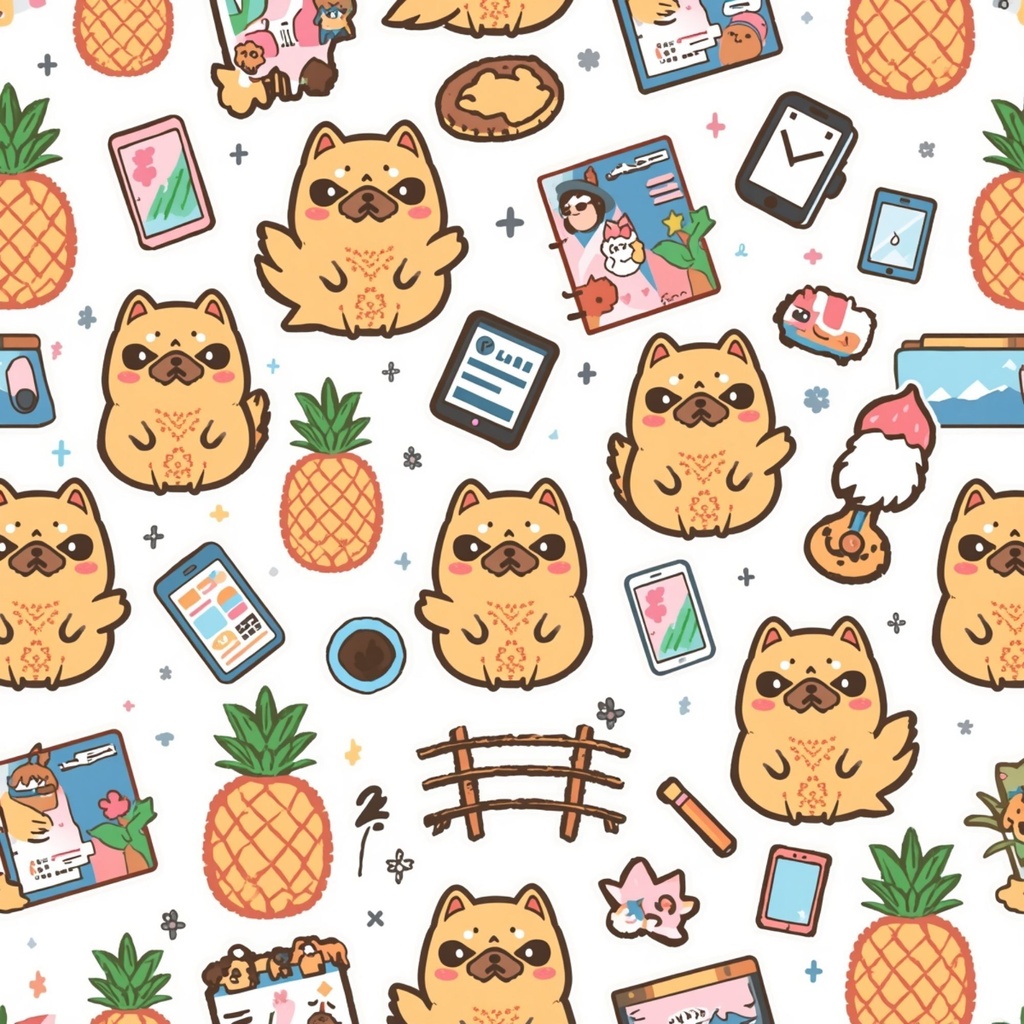 沖縄風ミニシーサー デジタルペーパーパック | イラストパターン | 印刷用スクラップブック背景 | Canva対応 | 8枚セット シームレス