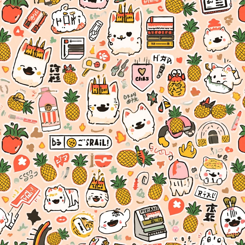 沖縄風ミニシーサー デジタルペーパーパック | イラストパターン | 印刷用スクラップブック背景 | Canva対応 | 8枚セット シームレス